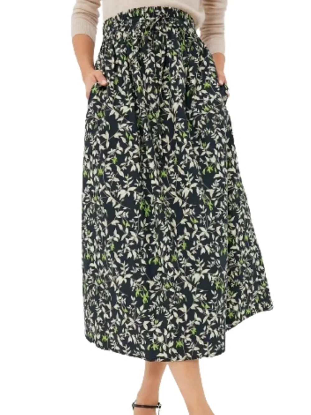 Tuckernuck Black Floral Verdant Iris Cece midi Skirt Small